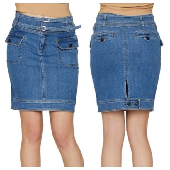 Swedish Hasbeens Denim Cargo Skirt Sz 36 / US M Blue Stone Bleach Wash Stretchy - Picture 5 of 13